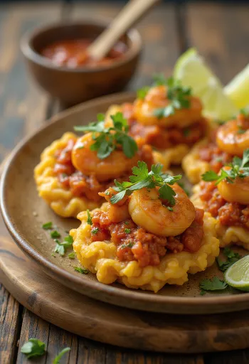 Acarajé mit Garnelen und schwarzen Bohnen, als goldbraun frittierte Bällchen serviert