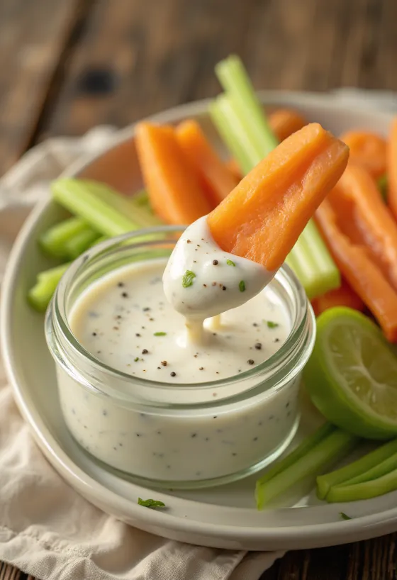 Ranch-Dressing serviert mit frischem Gemüse