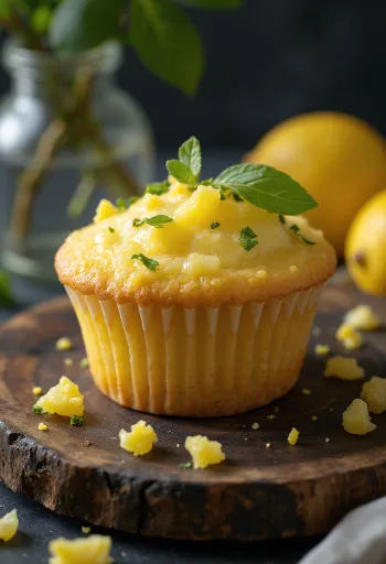 Frisch gebackene Zitronen-Basilikum-Cupcakes