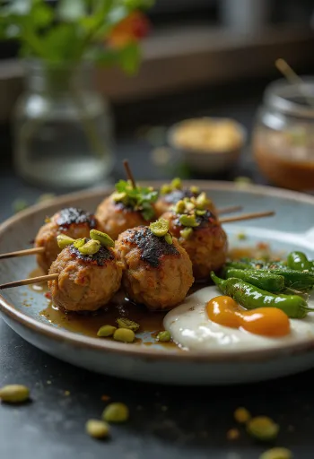 Fıstıklı Kebab mit gegrilltem Pistazien-Lammfleisch und Fladenbrot