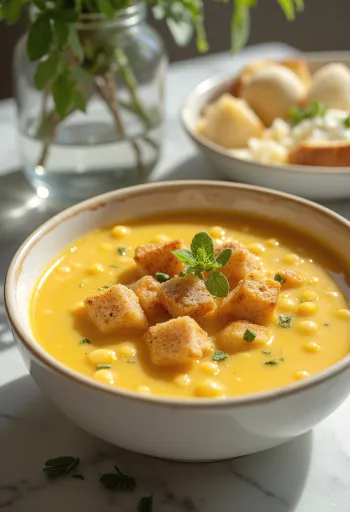Gelbe Erbsensuppe mit Räucherwurst und frischer Petersilie