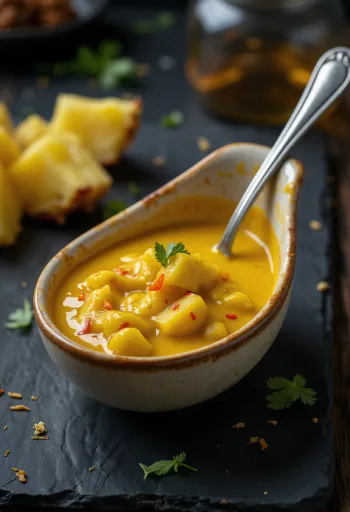 Ananas-Curry-Sauce serviert