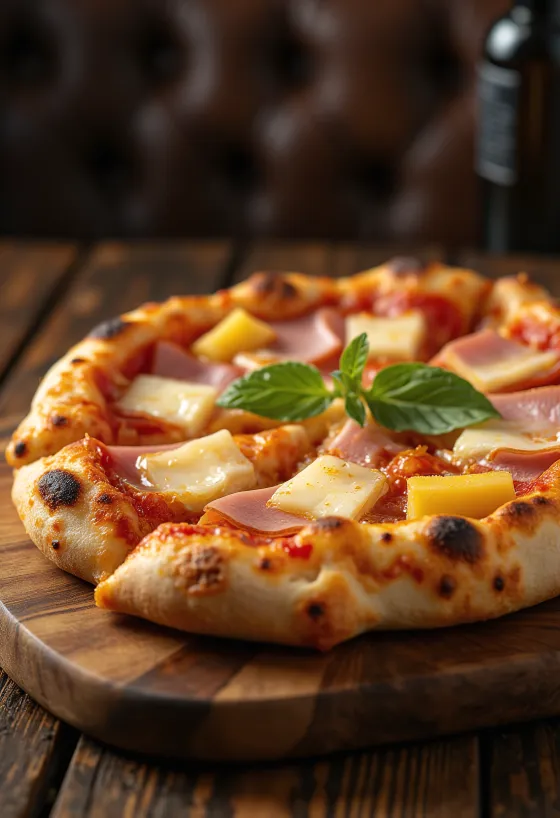 Pizza Hawaii mit Ananas und Schinken