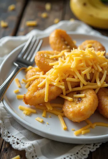 Pisang Goreng mit Käse serviert, knusprige Bananen im Käsemantel
