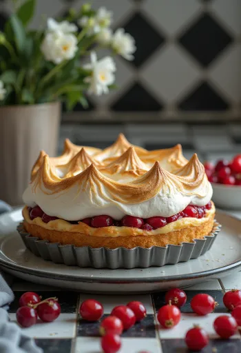 Servierte Johannisbeer-Baiser-Torte