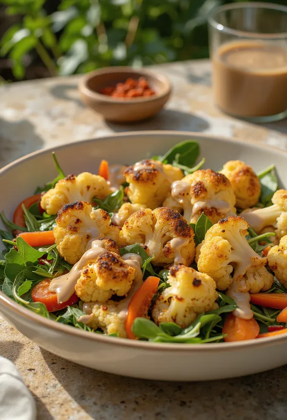 Salat vom gerösteten Blumenkohl mit Tahini-Dressing