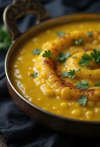 Toor Dal gelbe Linsen Schüssel mit frischem Koriander dekoriert