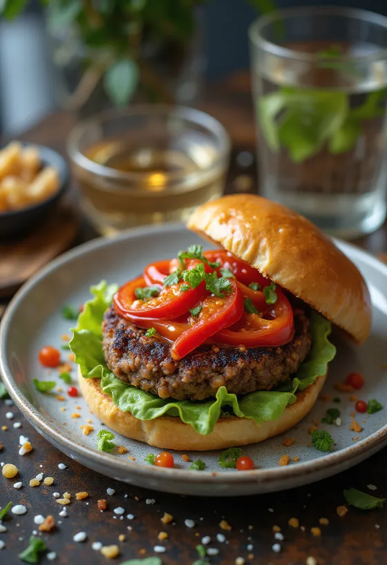 Veganer Chili-Burger mit frischem Gemüse