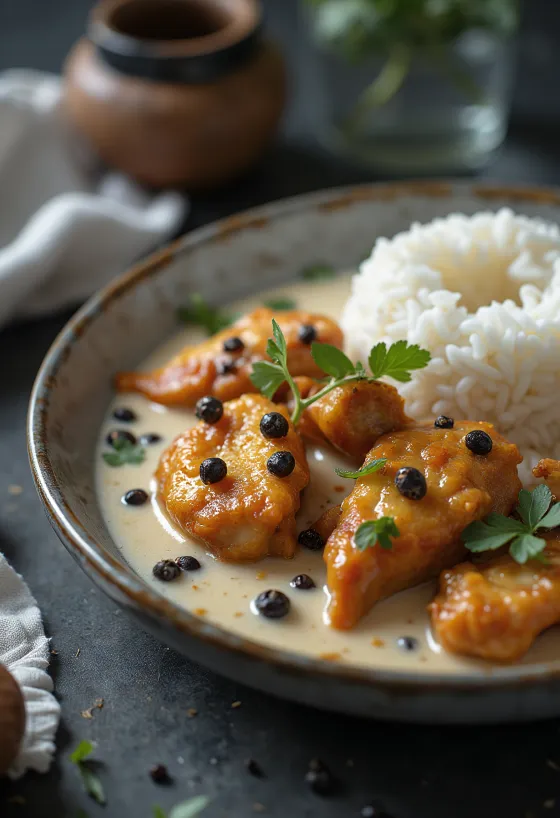 Adobo Hähnchen mit Kokosmilch, reichhaltig und cremig, mit Gewürzen