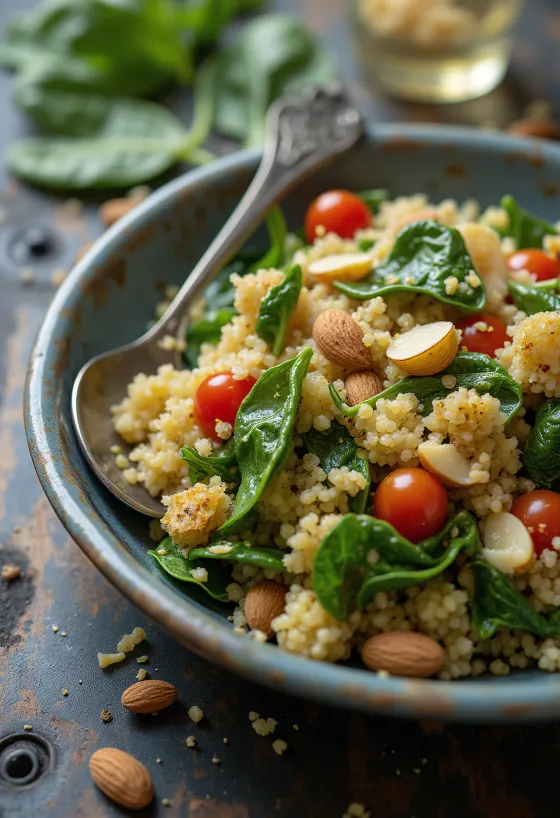 Quinoa-Salat mit Spinat und Mandeln