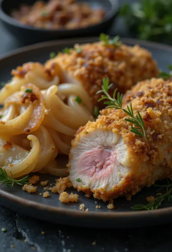 Panierte Entenbrust serviert mit frischem Kartoffelsalat