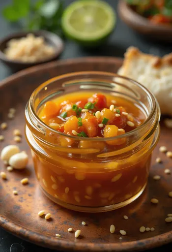 Sesam-Chili-Limetten-Sauce serviert