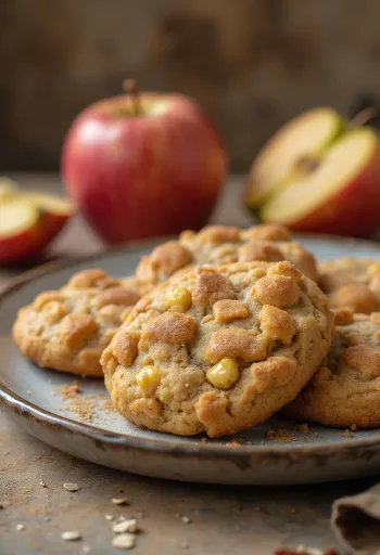 Goldbraune Apfel-Hafer-Kekse, mit Puderzucker bestäubt