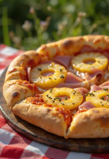 Klassische Pizza Hawaii mit Ananas und Schinken