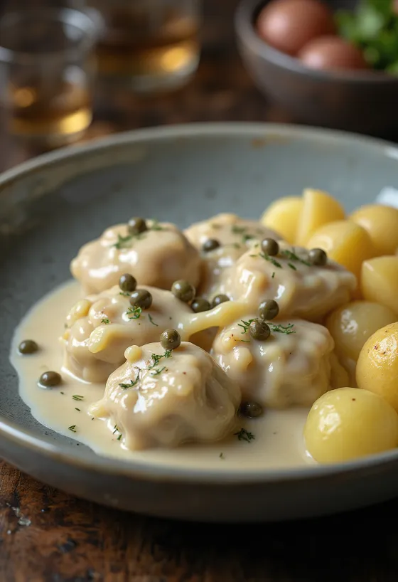 Königsberger Klopse serviert mit Kapernsauce