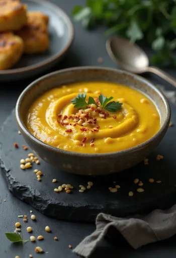 Sesam-Curry-Sauce serviert