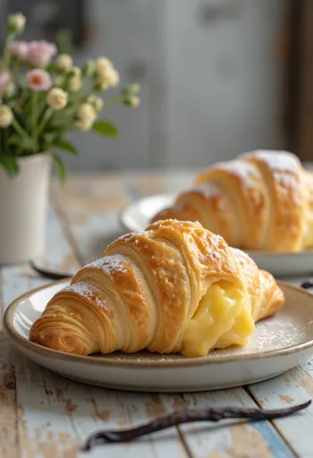 Servierte Croissants mit Vanillecreme