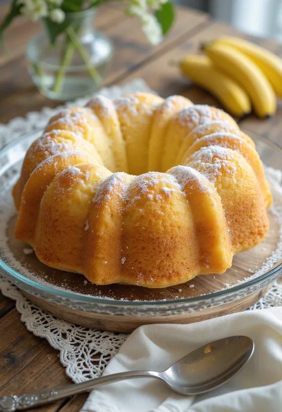 Servierter Bananen-Vanille-Gugelhupf