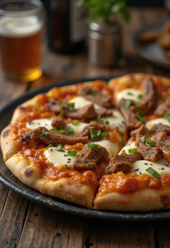 Korean Bulgogi Pizza mit Rindfleisch und Gochujang