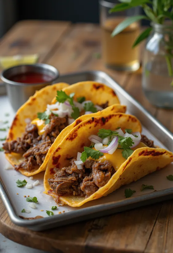 Lamm Birria Tacos, mexikanisches würziges Lammfleisch in Tortilla