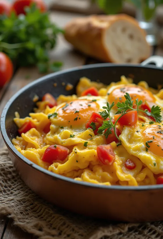 Menemen mit Gemüse, frisch serviert mit Petersilie
