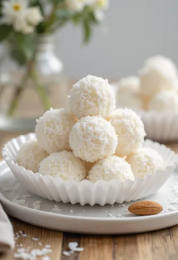 Hausgemachte Kokosbällchen in Raspeln gewälzt