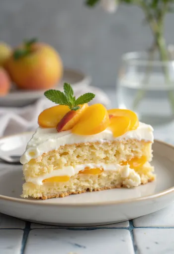 Servierte Pfirsich-Mascarpone-Torte