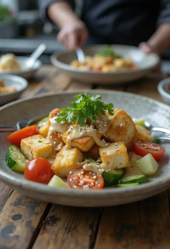 Tofu-Salat mit Tahini-Dressing
