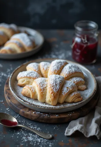 Schneekipferl mit Puderzucker bestreut auf dem Festtisch