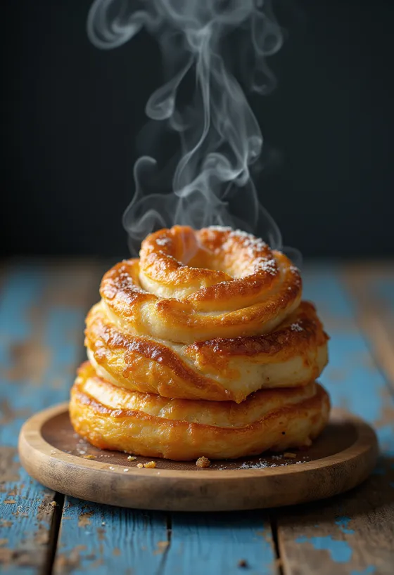 Baumstriezel goldbraun gebacken, mit Zimtzucker bestreut