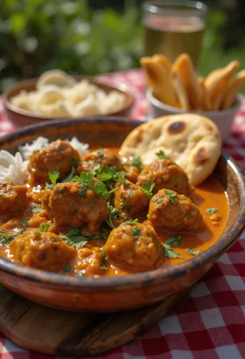 Lamm Curry nach Balti-Art, würziges Lammcurry serviert mit Koriander