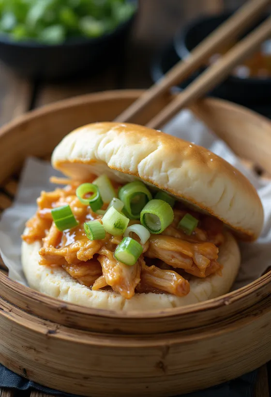 Servierte Bao Buns mit Hähnchen