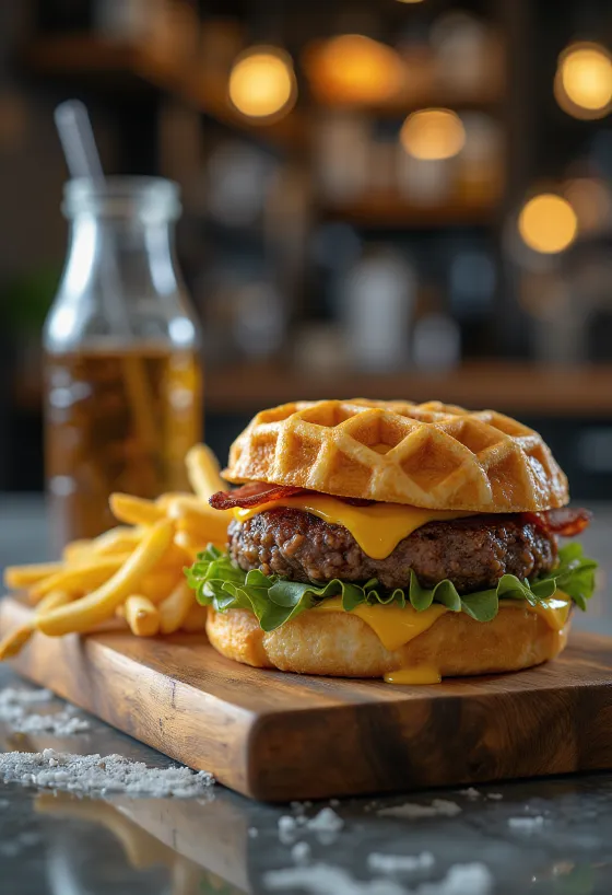 Waffel-Burger serviert