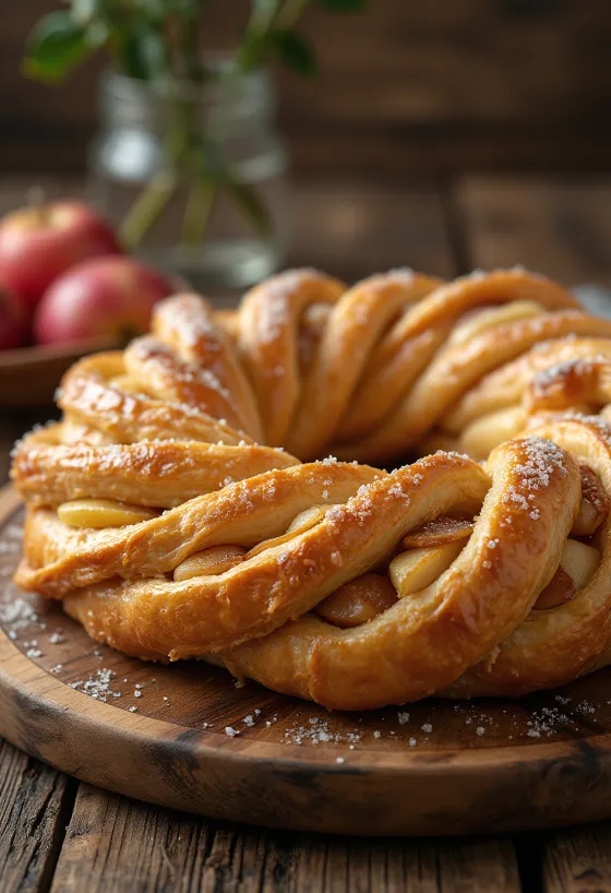 Kringle mit Apfel-Zimt-Füllung, frisch gebacken in goldbraunem Teig