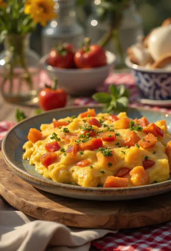 Servierter Welsh Rarebit mit Paprika, in Käsesauce auf Röstbrot
