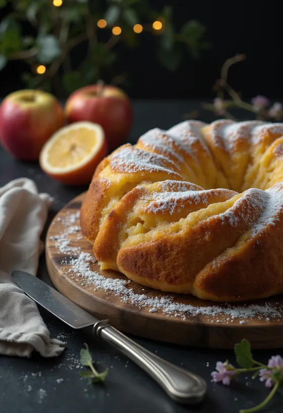 Servierter Zitronen-Apfel-Gugelhupf