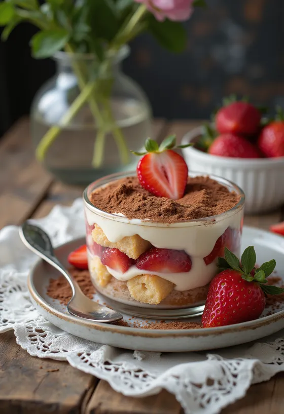 Erdbeer-Tiramisu Schichtdessert mit Mascarpone und frischen Erdbeeren