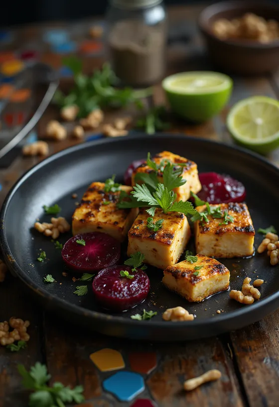 Würziger Limetten-Tofu auf Rote-Bete-Salat