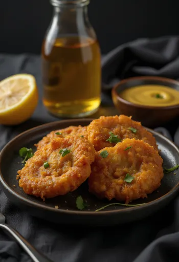 Acarajé mit Honig-Senf-Sauce, garniert mit frischem Koriander