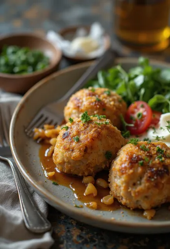 Frikadeller mit Semmelbröseln, verziert mit frischer Petersilie