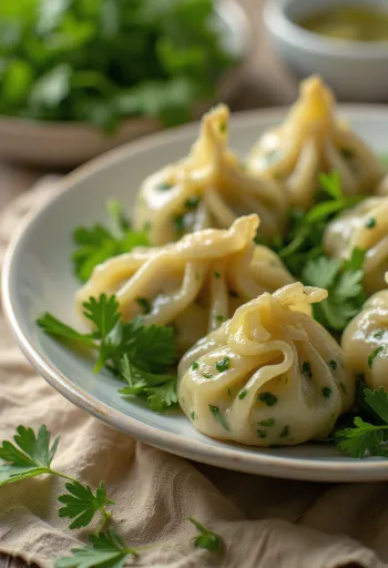 Gedämpfte Momos mit Koriander, servierfertig
