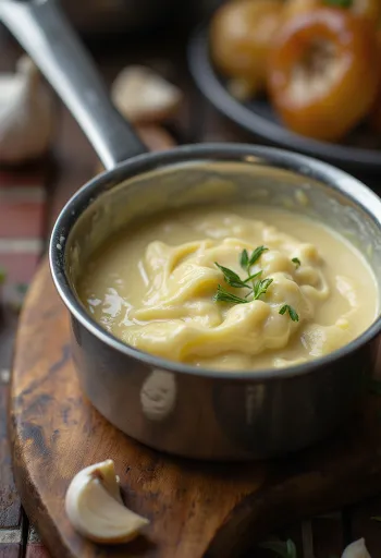 Cremige Knoblauch-Buttersauce serviert