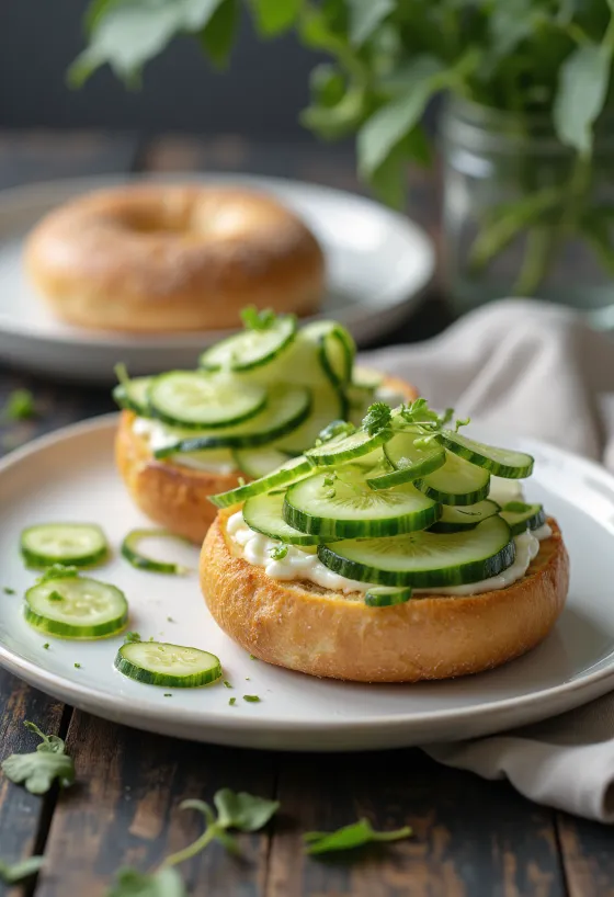 Bagel mit Frischkäse, Dill und Gurke