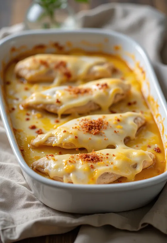 Servierte Hähnchenbrust mit Schmand-Käse-Soße