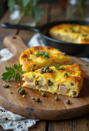 Frittata mit Thunfisch und Kapern, serviert mit frischem Gemüse