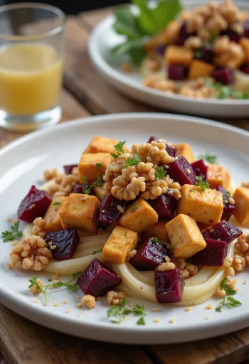 Pikanter Tofu-Salat mit Rote Bete