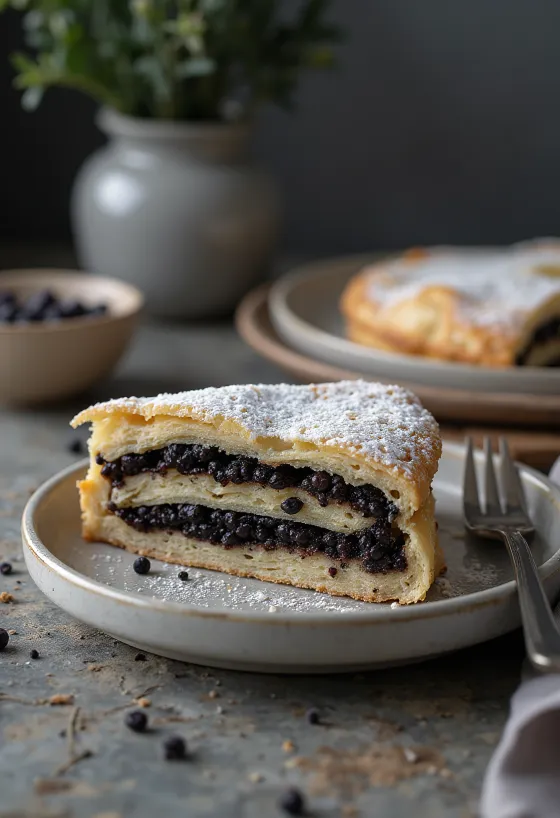 Goldbraune Mohn-Tarte mit Mohnfüllung