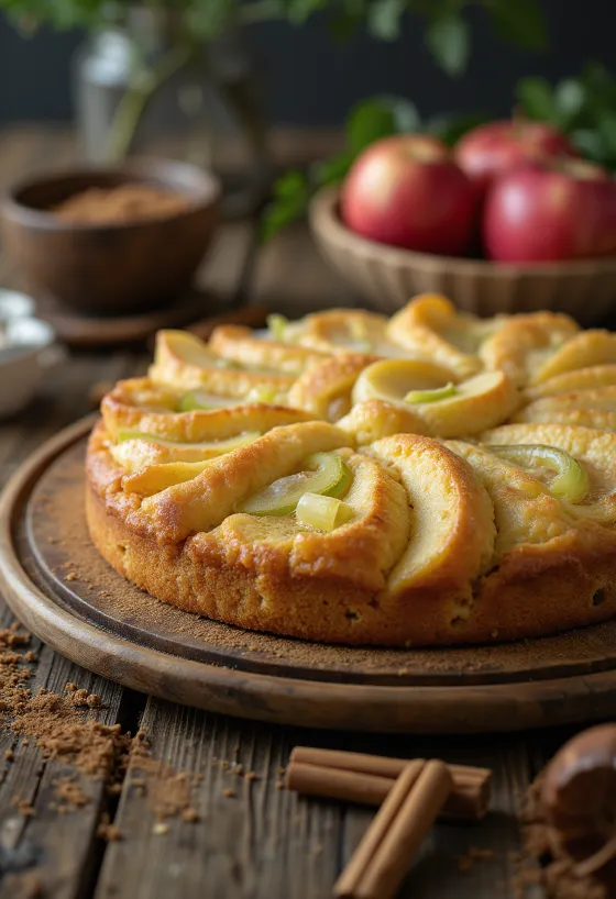 Prebiotischer Lauch-Apfel-Kuchen, goldbraun gebacken, in Stücken
