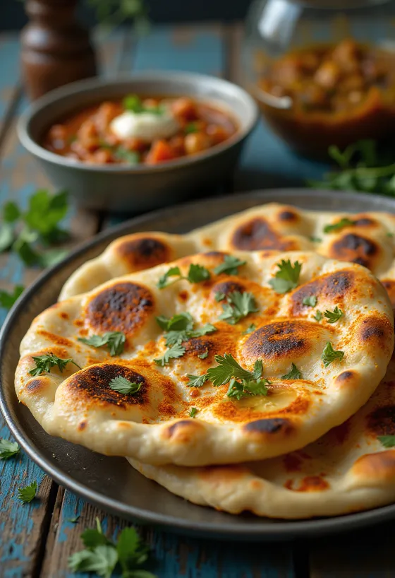 Scharfes Tandoori-Naan, mit Koriander und Chilipulver