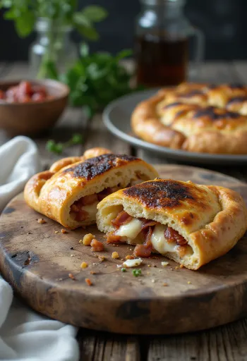 Frisch gebackene Calzone mit Speck und Schafskäse